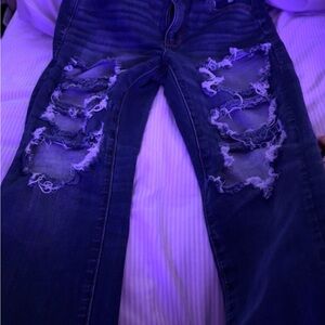 American Eagle Outfitters Dark Blue Distressed Skinny Jeans
